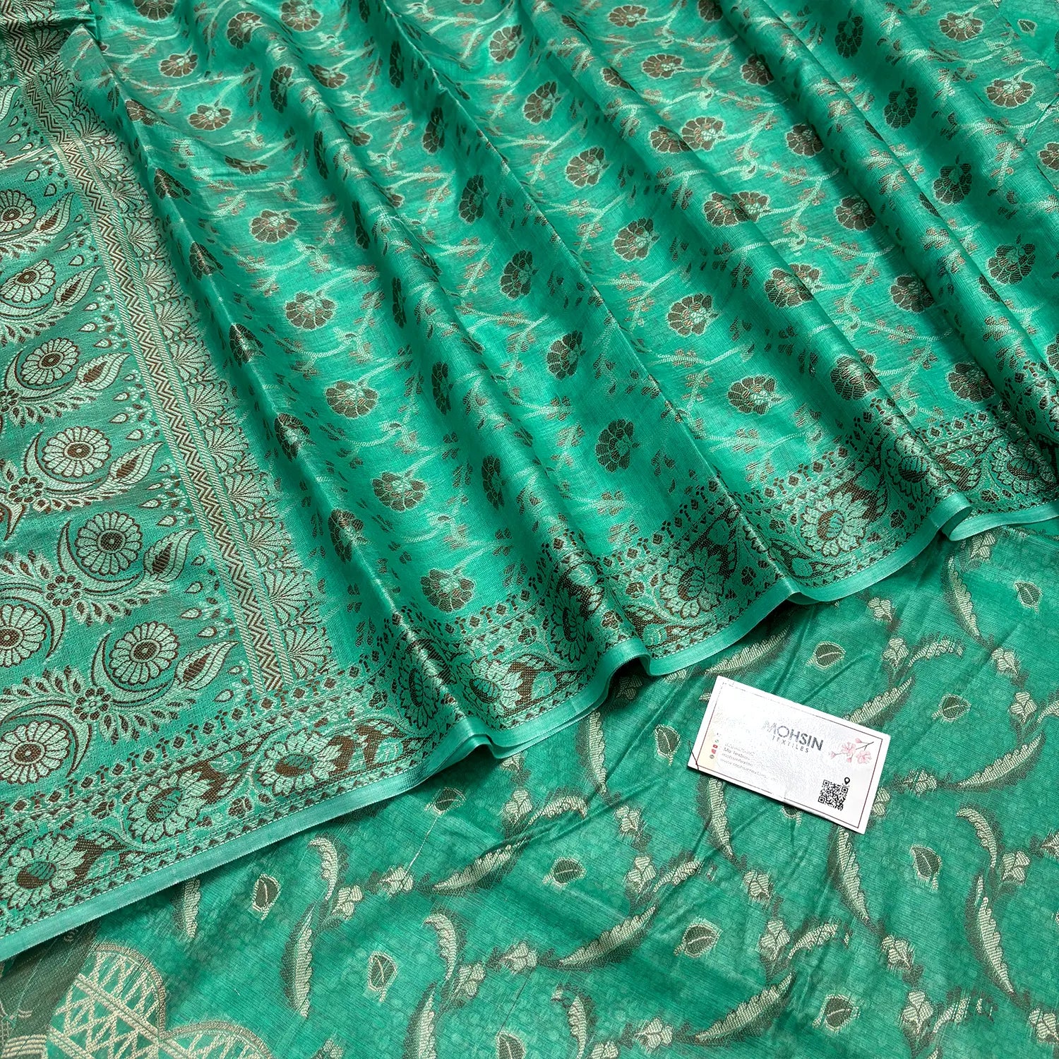 Sea Green Namo Ghat Cotton Silk Banarasi Suit
