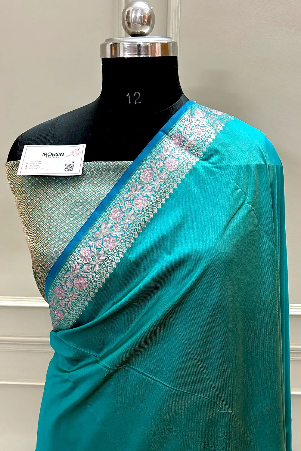 Sea Green Plain Banarasi Silk Saree