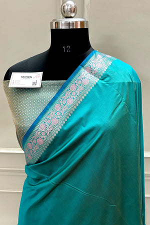 Sea Green Plain Banarasi Silk Saree