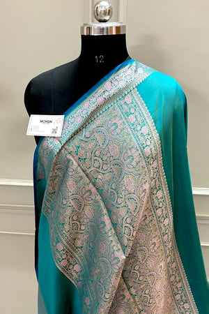 Sea Green Plain Banarasi Silk Saree
