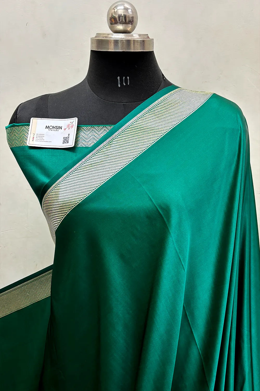 Sea Green Plain Ghat Katan Satin Silk Banarasi Saree