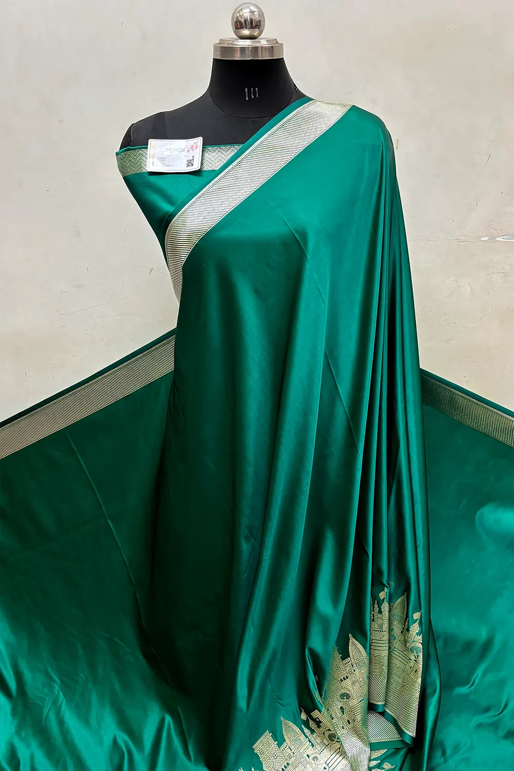 Sea Green Plain Ghat Katan Satin Silk Banarasi Saree