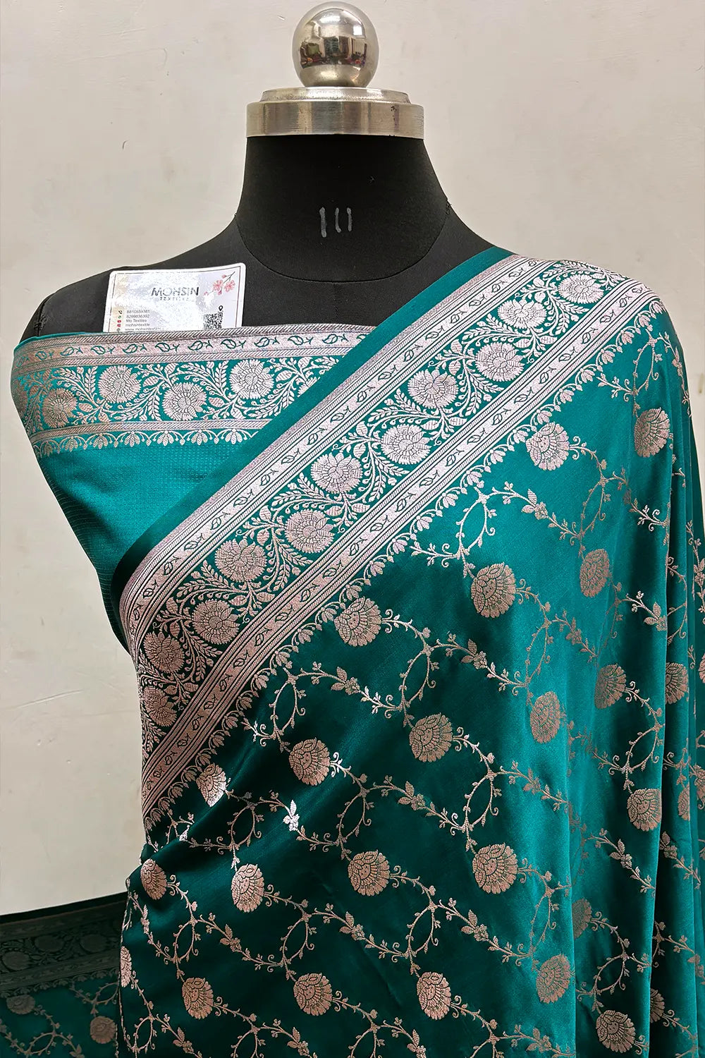 Sea Green Ropeway Jaal Katan Mashru Silk Banarasi Saree