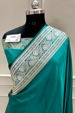 Sea Green Royal Plain Katan Silk Banarasi Saree