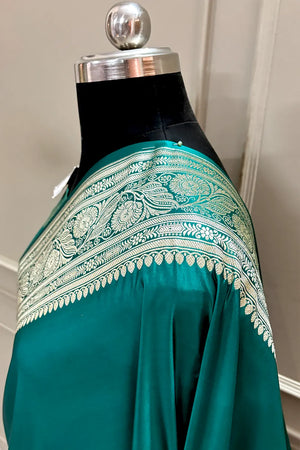 Sea Green Royal Plain Katan Silk Banarasi Saree