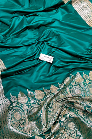 Sea Green Royal Plain Katan Silk Banarasi Saree