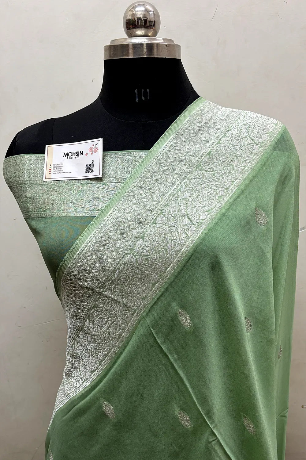 Sea Green Rupa Buti Pure Viscose Georgette Silk Banarasi Saree