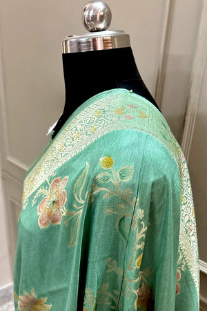 Sea Green Shakahari Jaal Georgette Silk Banarasi Saree