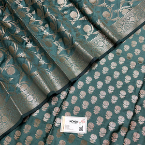 Sea Green Sunflower Semi Katan Silk Banarasi Suit