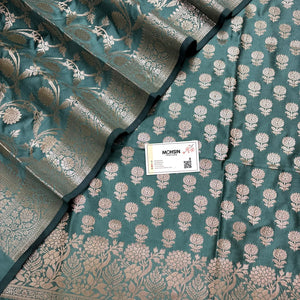 Sea Green Sunflower Semi Katan Silk Banarasi Suit