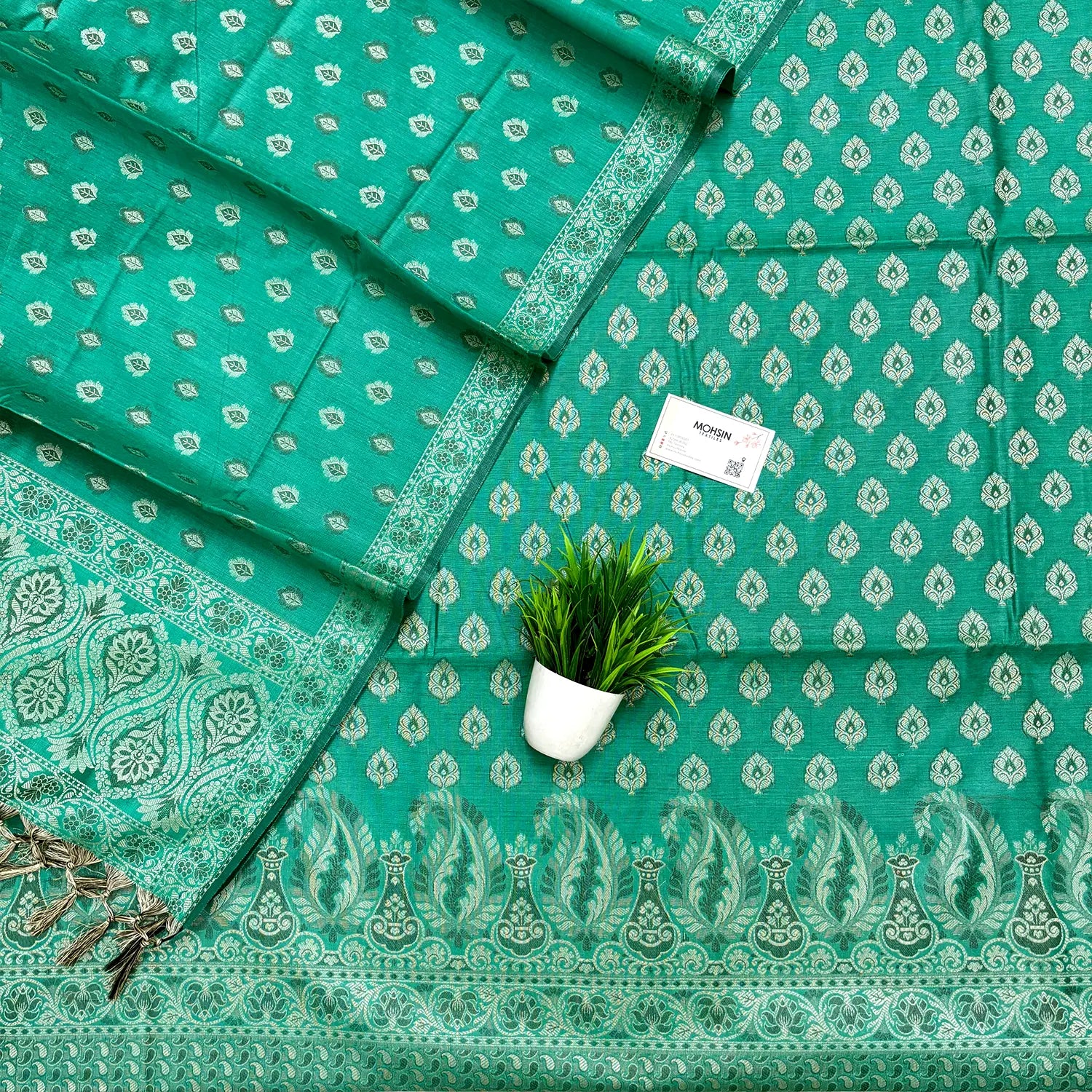 Sea Green Surahi Paan Cotton Silk Banarasi Suit