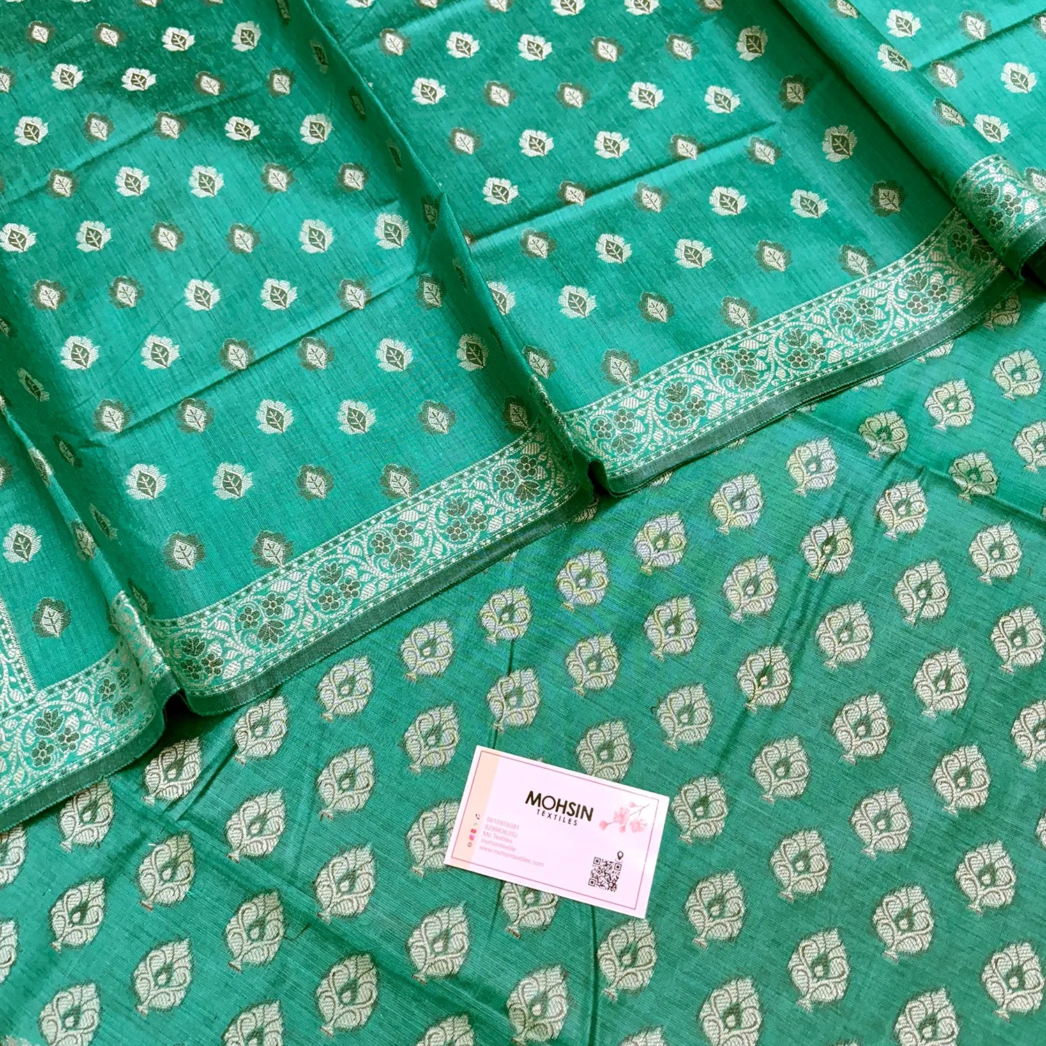 Sea Green Surahi Paan Cotton Silk Banarasi Suit