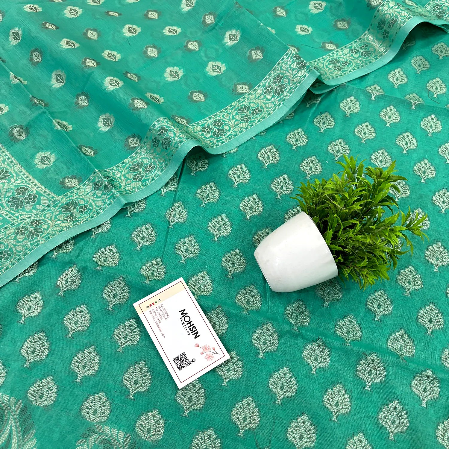 Sea Green Surahi Tree Cotton Silk Banarasi Suit