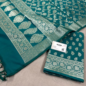 Sea Green Tedhi Patti Katan Silk Banarasi Suit