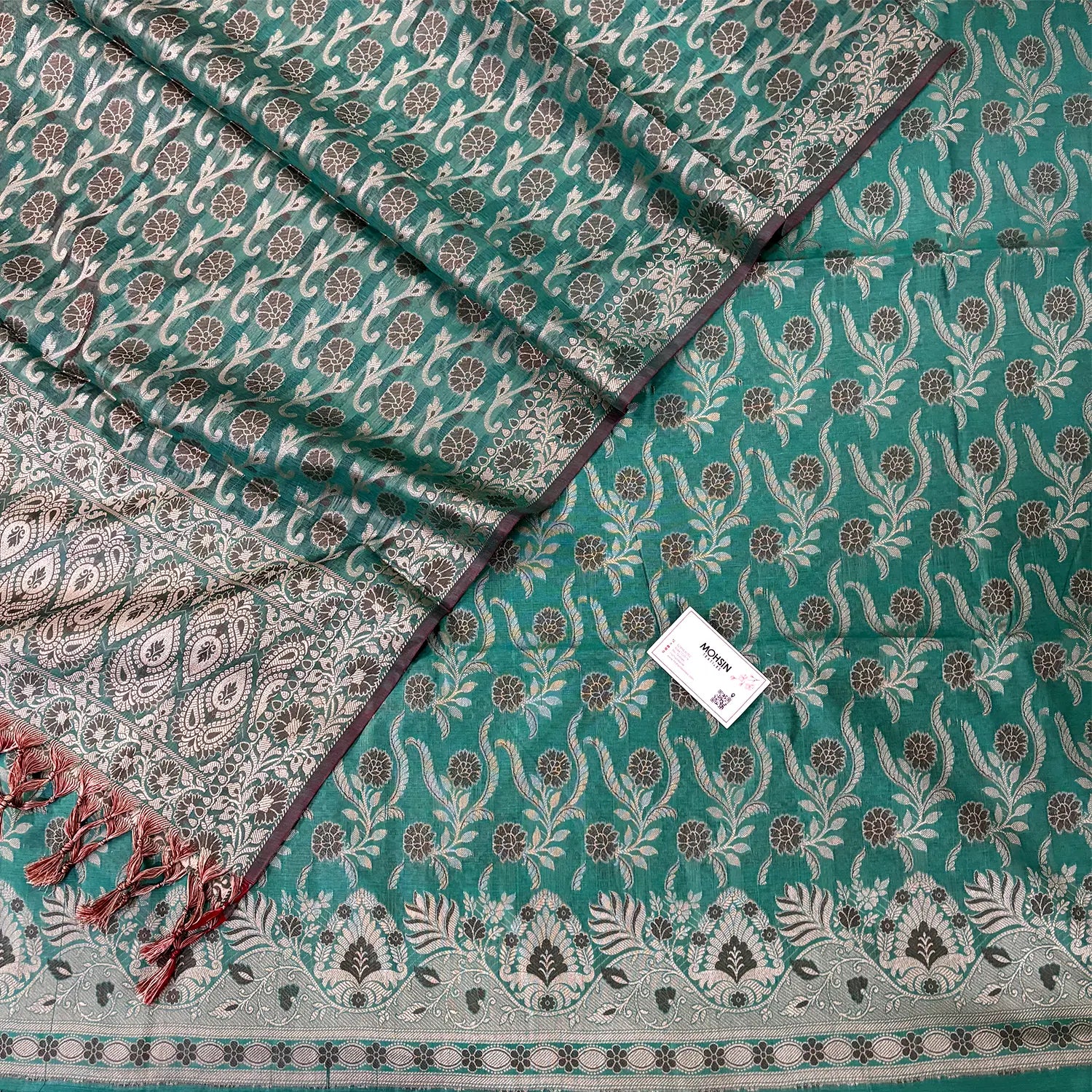Sea Green Yoga Jaal Cotton Silk Banarasi Suit