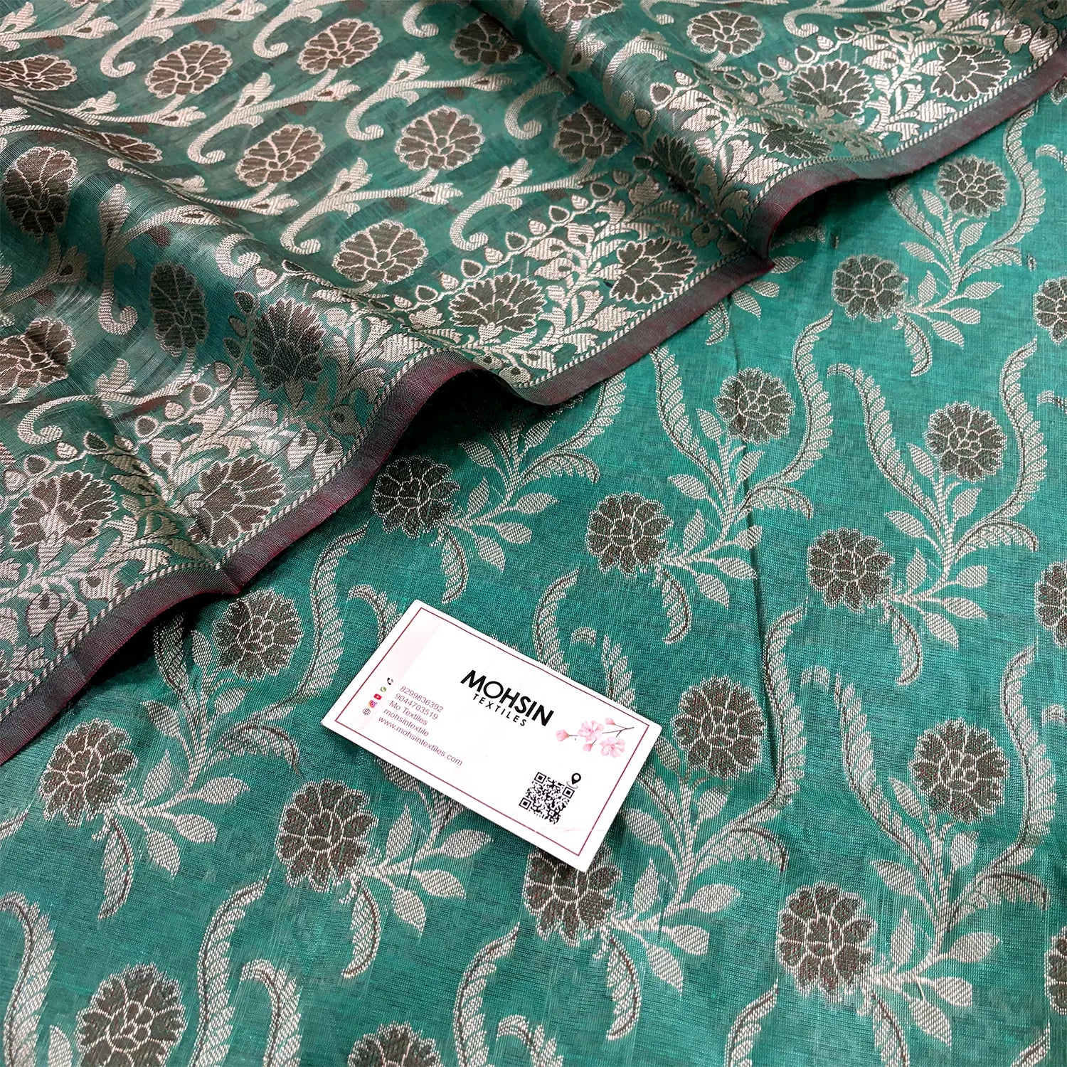 Sea Green Yoga Jaal Cotton Silk Banarasi Suit