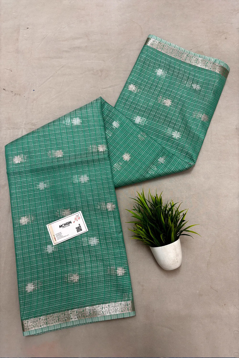 Sea Green Zari Chanderi Silk Banarasi Saree