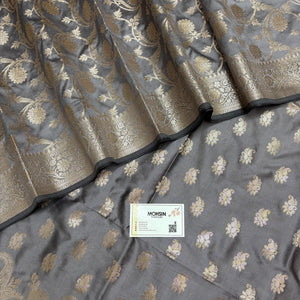 Silver Grey Godzilla Semi Katan Silk Banarasi Suit