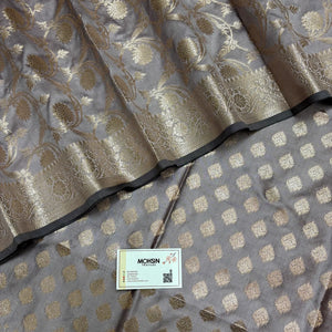 Silver Grey Singhasan Buti Semi Katan Silk Banarasi Suit