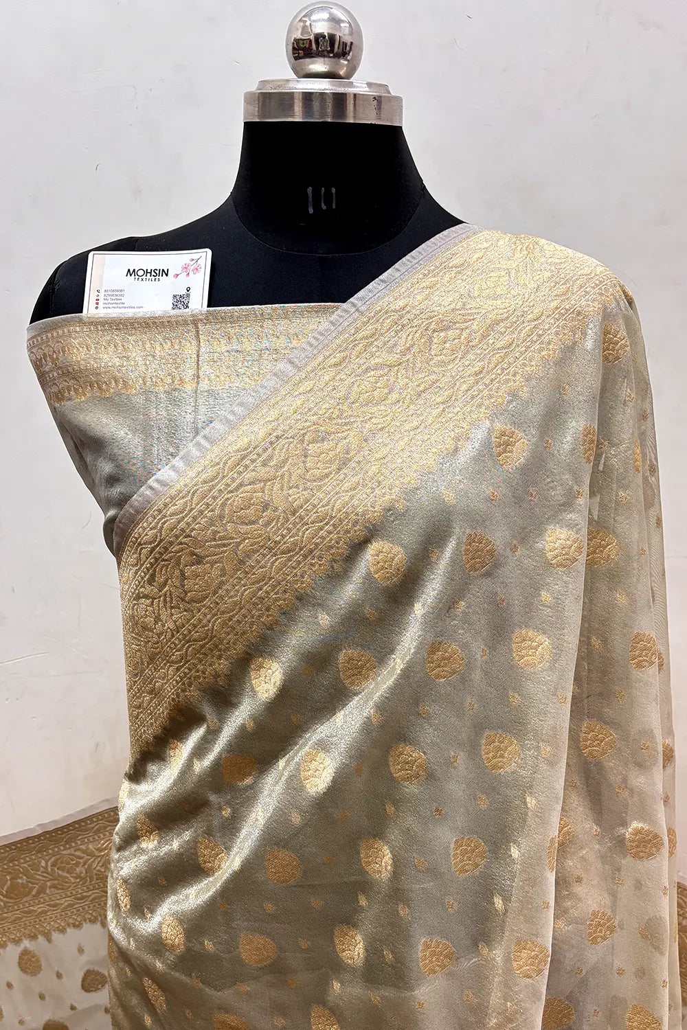 Silver Grey Tissue Silk Banarasi Saree
