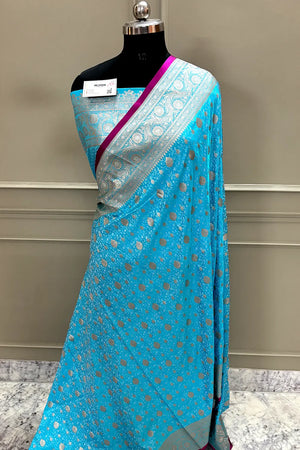 Sky Blue Chunni Munni Katan Silk Banarasi
