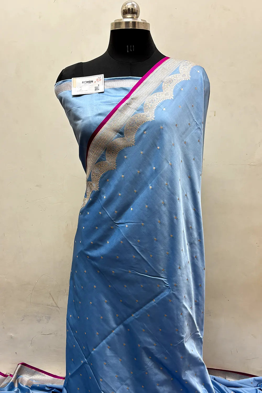 Sky Blue Zari Katan Mashru Silk Banarasi Saree