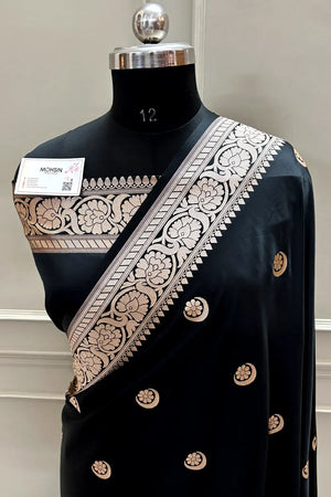 Sonakshi Sinha Black Katan Mashru Silk Banarasi Saree
