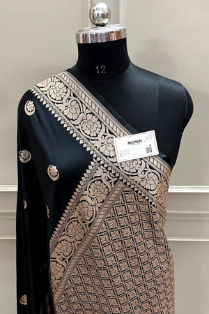 Sonakshi Sinha Black Katan Mashru Silk Banarasi Saree