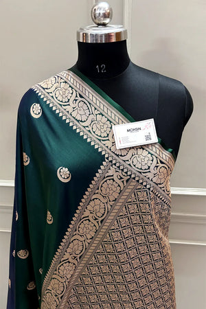 Sonakshi Sinha Bottle Green Auda Katan Mashru Silk Banarasi Saree