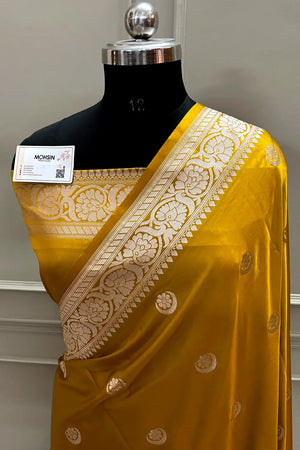 Sonakshi Sinha Haldi Mustard Katan Mashru Silk Banarasi Saree