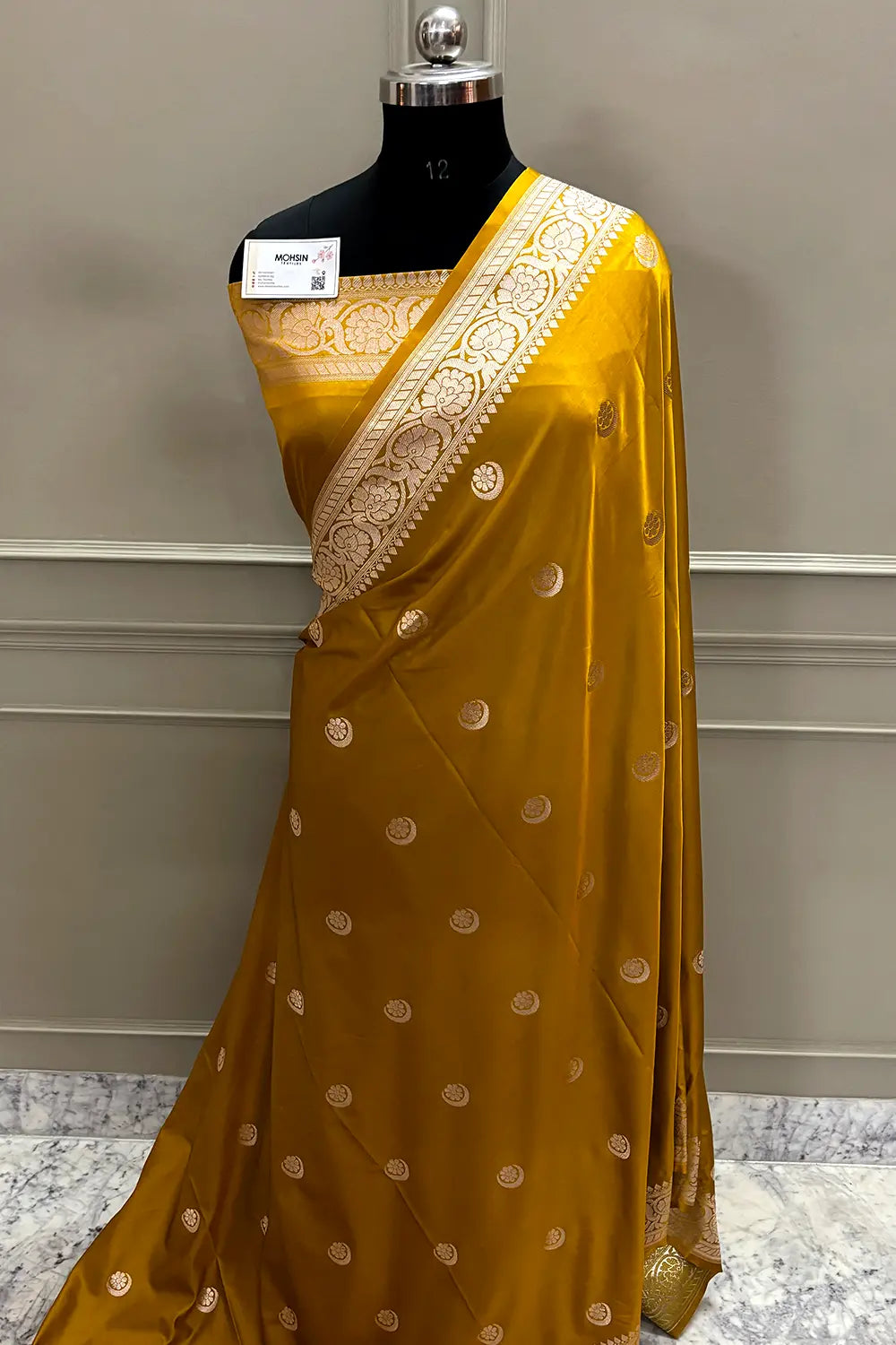 Sonakshi Sinha Haldi Mustard Katan Mashru Silk Banarasi Saree