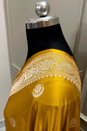 Sonakshi Sinha Haldi Mustard Katan Mashru Silk Banarasi Saree