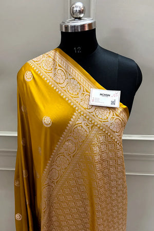 Sonakshi Sinha Haldi Mustard Katan Mashru Silk Banarasi Saree