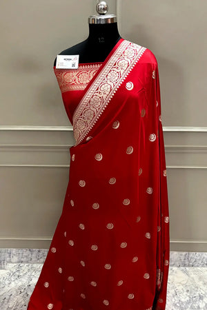 Sonakshi Sinha Red Chand Tara Katan Silk Banarasi Saree