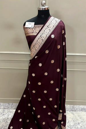 Sonakshi Sinha Wine Katan Mashru Silk Banarasi Saree