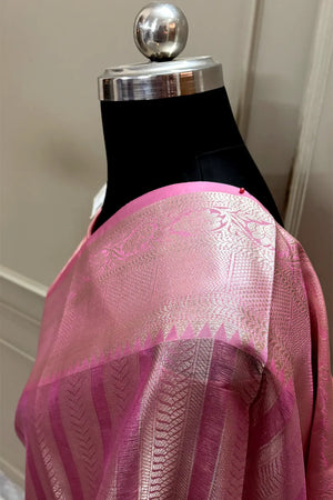 Sreeleela Baby Pink Zari Banarasi Silk Saree