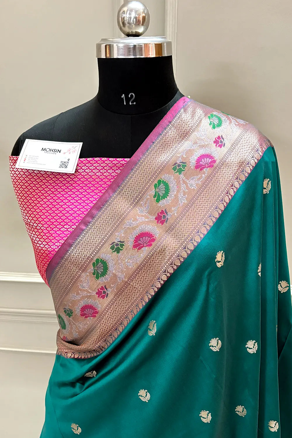 Teal and Pink Buti Banarasi Silk Saree