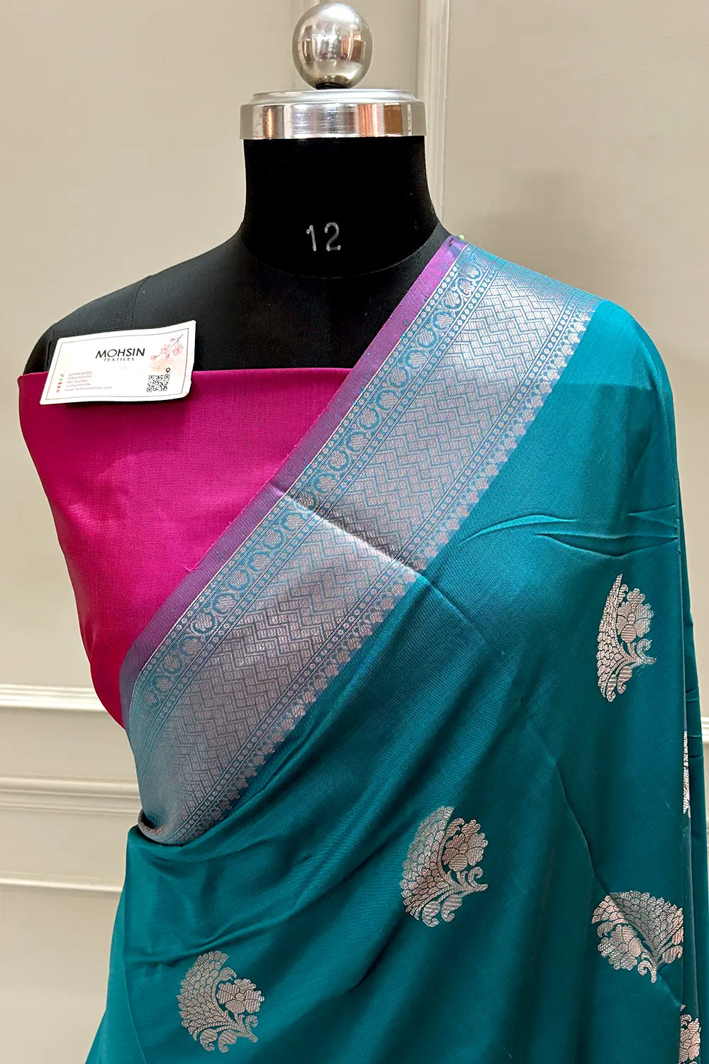 Teal and Pink Golden Zari Banarasi Silk Saree