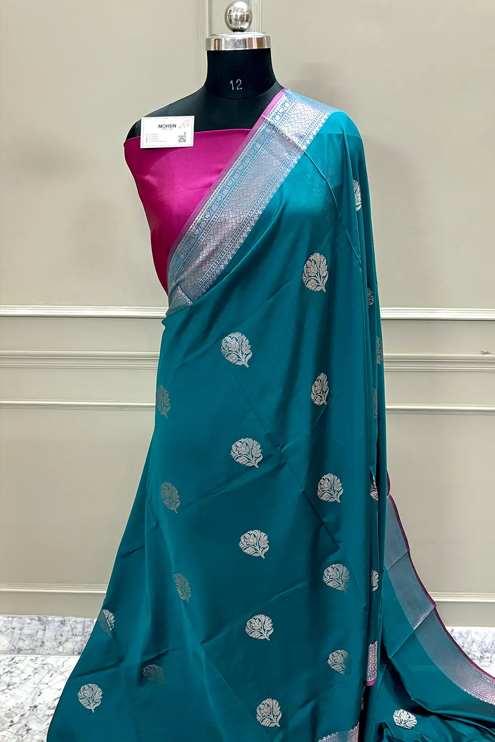 Teal and Pink Zari Banarasi Silk Saree