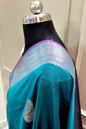 Teal and Pink Zari Banarasi Silk Saree