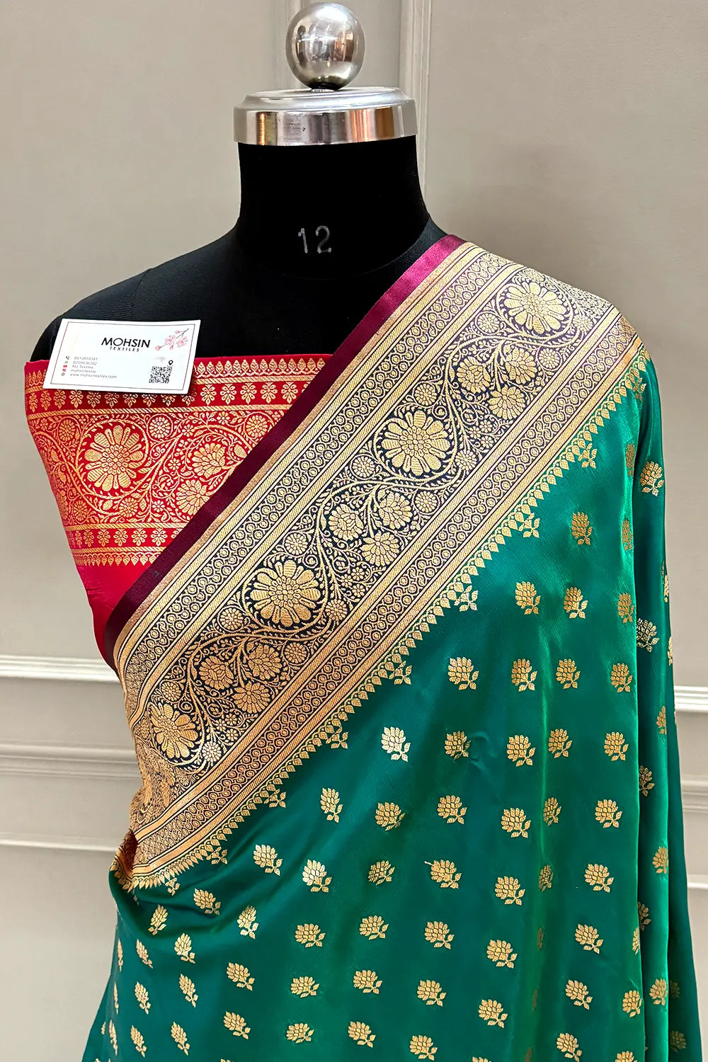 Teal and Red Zari Katan Silk Banarasi Saree