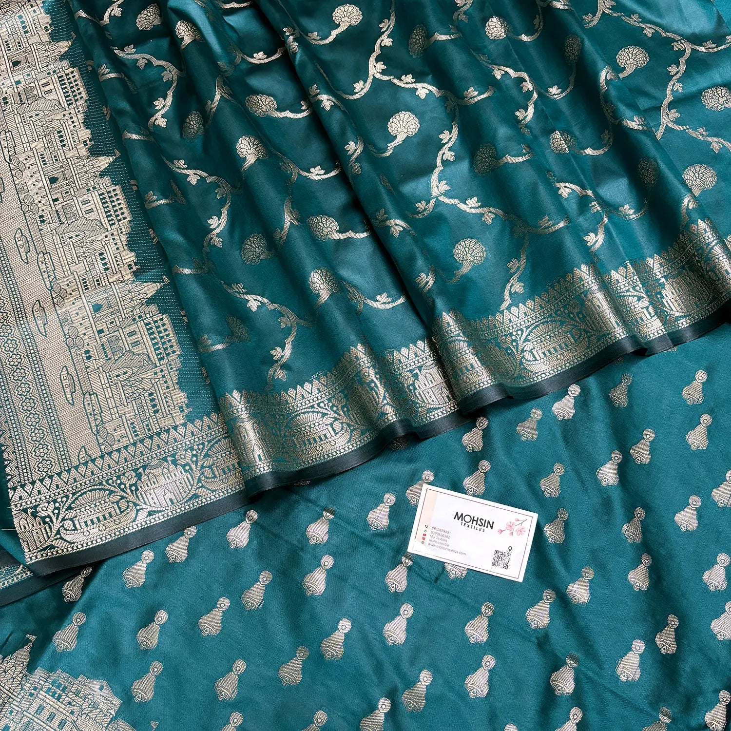 Teal Assi Ghat Aarti Semi Katan Silk Banarasi Suit