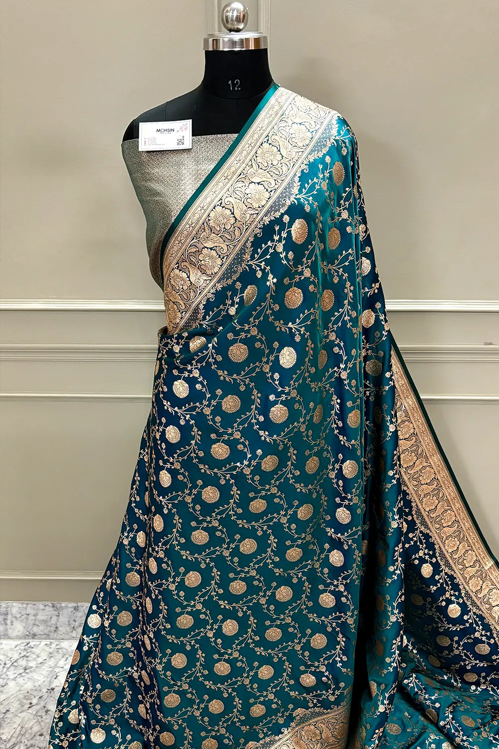 Teal Churmuri Jaal Katan Silk Banarasi Saree