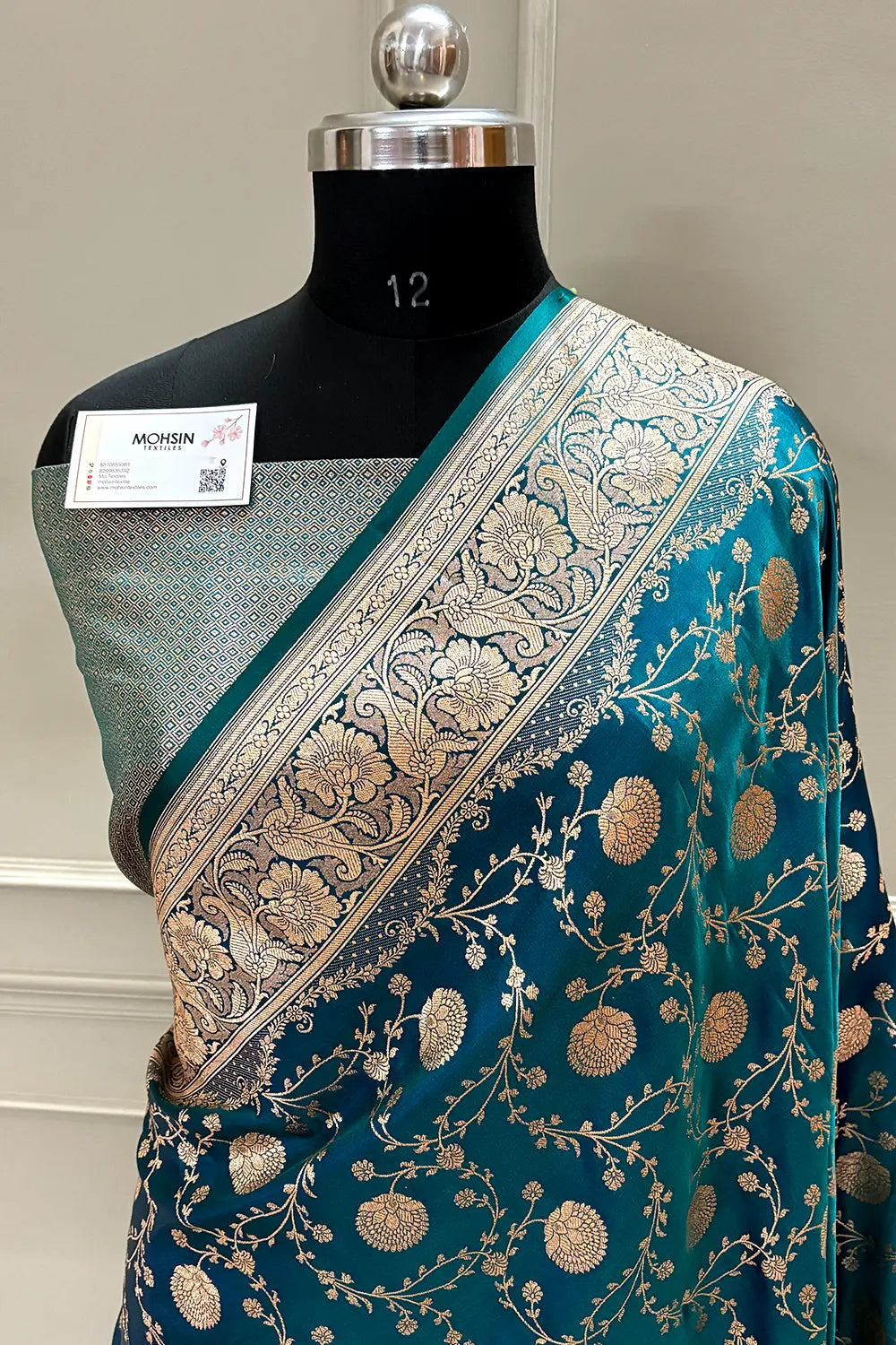 Teal Churmuri Jaal Katan Silk Banarasi Saree