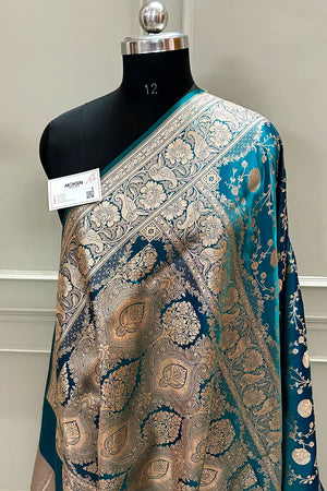 Teal Churmuri Jaal Katan Silk Banarasi Saree