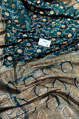 Teal Churmuri Jaal Katan Silk Banarasi Saree
