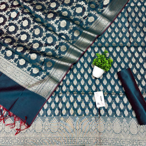 Teal Dracula Buta Banarasi Silk Suit