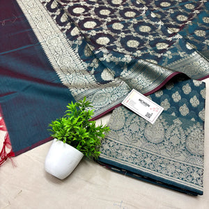 Teal Dracula Buta Banarasi Silk Suit