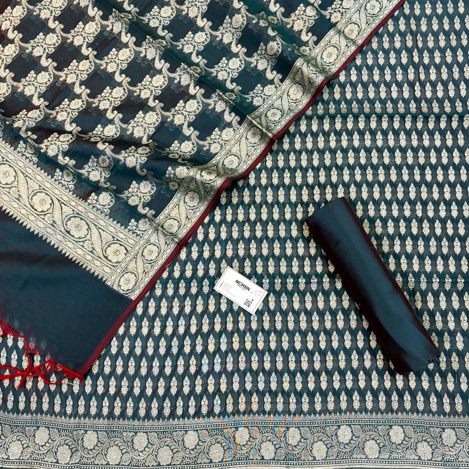 Teal Dracula Buti Banarasi Silk Suit