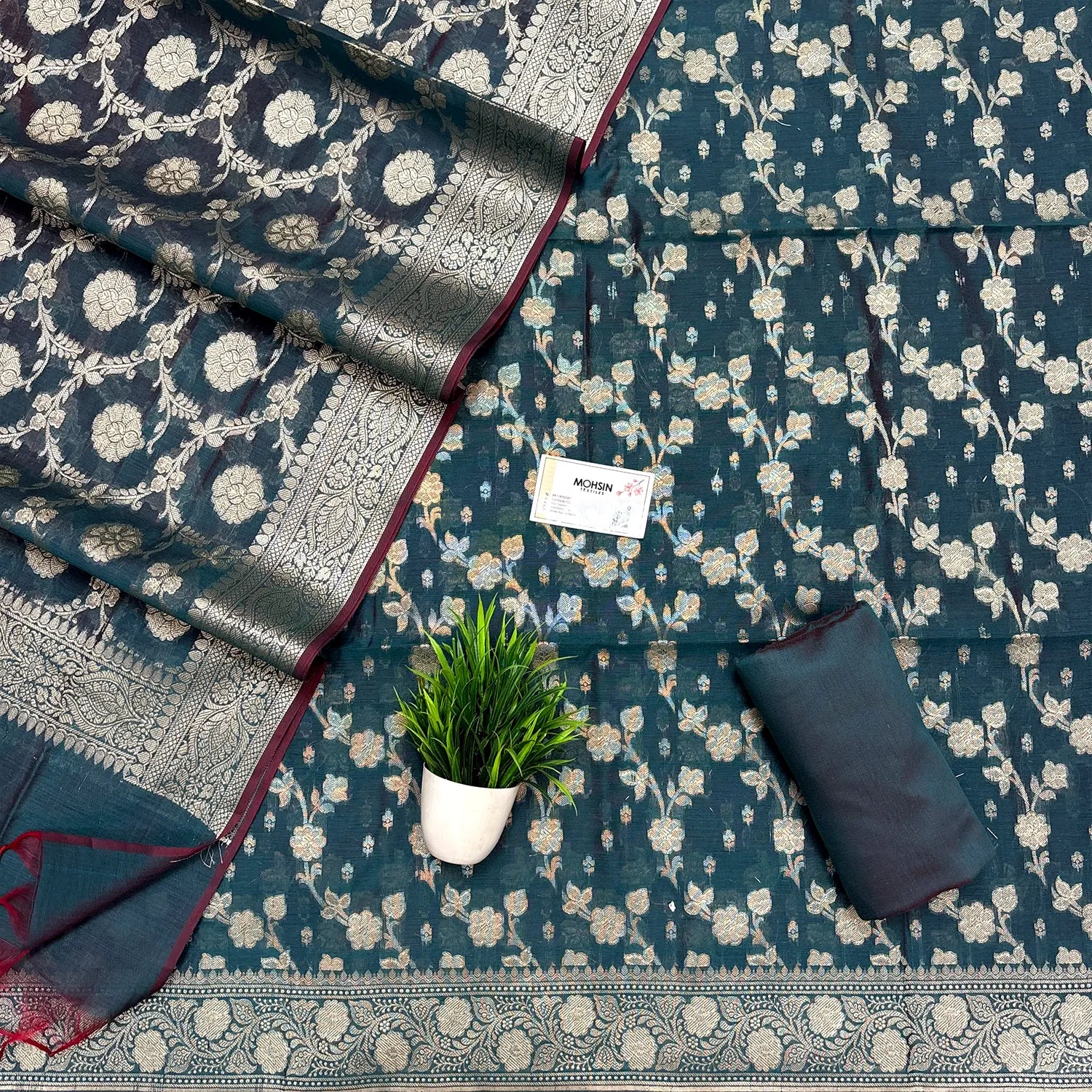 Teal Dracula Jaal Banarasi Silk Suit